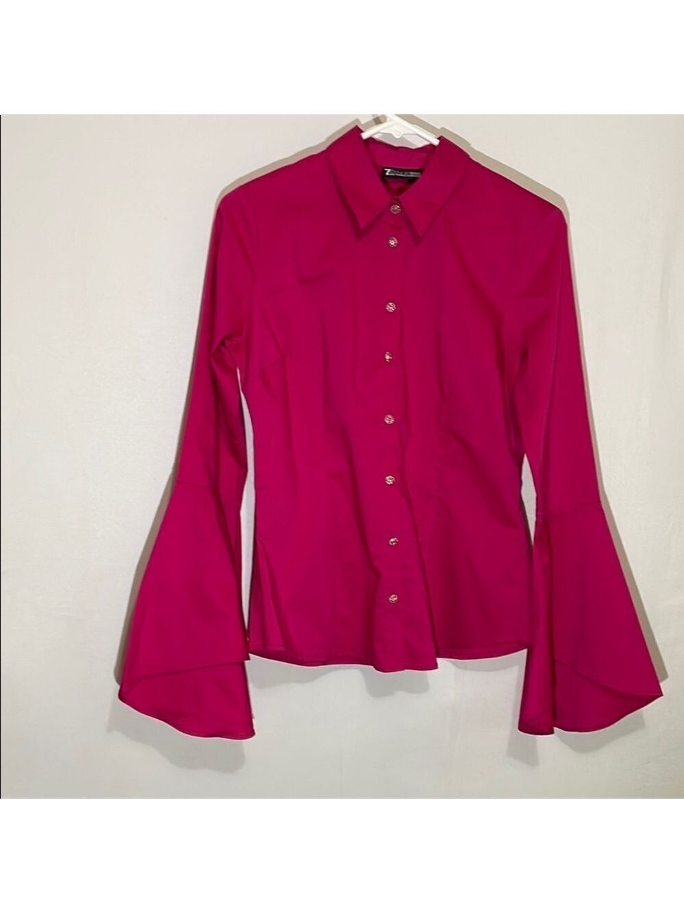 7th Avenue Women's Pink Button-Up Flare e Sleeve Blouse Sz XS